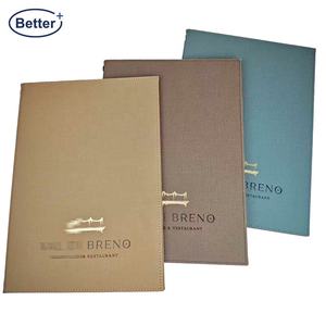 ปกเมนูแบบแข็งส่วนบุคคล ปั๊มนูนลายผ้าลินิน สำหรับร้านอาหาร ปกเมนูแบบ Buckram พร้อมตัวล็อคแบบ Chicago Screw Post - Product Image 5