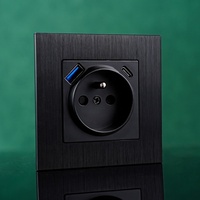 Enchufe USB de pared de la UE Enchufe de pared francés 2P + T con USB Enchufe de panel de aluminio negro con USB de alta velocidad Tipo A Tipo C
