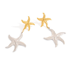 Boucles d'oreilles pendantes étoile de mer, couleur or et argent, en acier inoxydable, bijoux de fête, thème océan, plaqué or 18 carats, design inaltérable - Product Image 5