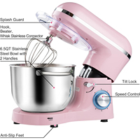 Batteur Électrique Rose 250W pour Cuisine, Batteur à Main et sur Socle pour Pâte, Gâteau et Œufs avec Bol Mélangeur