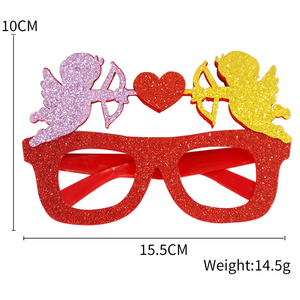 Kacamata Felt Hitam Kustom Dengan Hati Glitter Merah & Sayap Malaikat Perak, Properti Foto Booth Pesta Romantis Valentine - Product Image 3