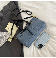 Sac fourre-tout en jean délavé personnalisé avec logo pour femme, poche avant, poignée supérieure, sac à bandoulière, vente directe d'usine