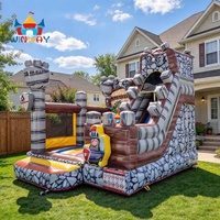 Château gonflable à thème dinosaure avec double toboggan, château de saut commercial pour enfants, idéal pour les fêtes en extérieur et la location