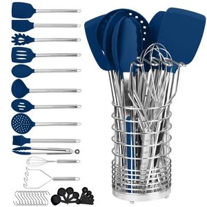 Juego de utensilios de cocina de silicona azul marino con mango de acero inoxidable, herramientas de cocina de silicona, juego de utensilios de cocina - Product Image 1