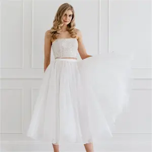 Mily Bridal SW021 Simple A Line Wedding Dresses Bateau Neckline with Sequined Knee Length Women's Bridal Wedding Dress