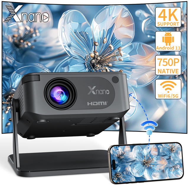Mini Smart Projector with Native 720P Support 4K Decoding Dual WiFi 6 Wireless 5 Portable Cinema Projector for Home Theater
