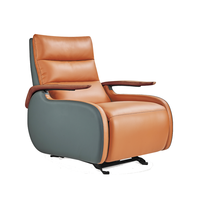Fauteuil inclinable électrique moderne en cuir véritable, pivotant, à bascule, avec accoudoirs en bois massif, fonction de levage électrique, extensible, massage, USB