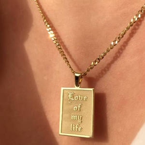 สร้อยคอจี้ข้อความสโลแกนแบบกำหนดเอง,สร้อยคอโลหะแกะสลักเครื่องประดับกันน้ำทรงสี่เหลี่ยมที่มีเสน่ห์ในชีวิตของฉันใหม่ - Product Image 1