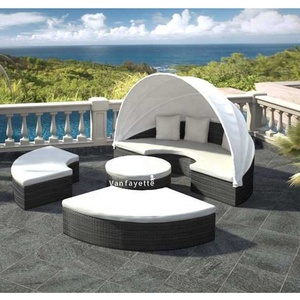 White Rattan <strong>Garden</strong> Furniture Outdoor <strong>Daybed</strong> with Canopy for Swimming Pool Patio for Hotels and Villas - Product Image 2