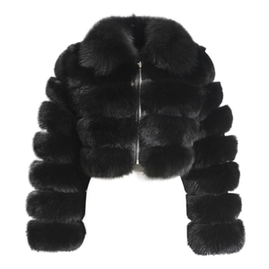 KY col rabattu floue fermeture éclair avant à manches longues veste de fourrure d'hiver <span class=keywords><strong>manteau</strong></span> de fourrure de renard court - Product Image 2