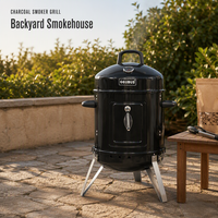 Barbecue fumoir au charbon de bois Bullet Smoker en acier émaillé avec thermomètre intégré et poignée anti-chaleur pour barbecue extérieur, jardin et camping