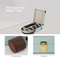 Boîte de rangement portable pour 3 montres en cuir PU, avec coussinets, poignée et fermeture, bleu clair, organisateur de montres et de bijoux