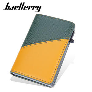 Baellerry Men's Patchwork Leather Card Holder 9 Slots <b>RFID</b> Protection Credit Card <b>Wallet</b> Geometric Design Everyday Use - Product Image 1