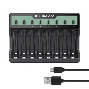 PUJIMAX最新のAAAAバッテリー充電器1.2VAA AAA Ni-MH充電式バッテリー用LCDディスプレイ付き8スロット急速充電