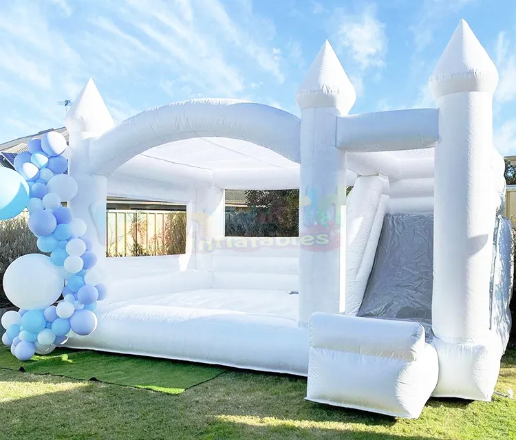 Comercial mini pequeno salto inflável bouncer casa do salto com slide bouncy castelo criança casamento todo branco