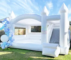 Commercial mini small bouncing inflatable bouncer bouncy castle wedding toddler all white bounce house with slide