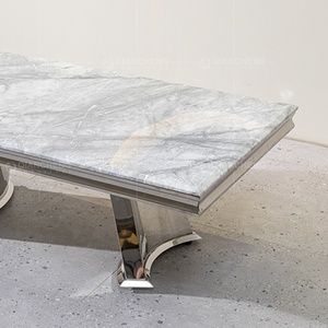 <span class=keywords><strong>Mesa</strong></span> de centro de acero inoxidable y plata de primera ley estilo nórdico, <span class=keywords><strong>mesa</strong></span> de centro con piedra sinterizada, color <span class=keywords><strong>gris</strong></span>, estilo nórdico, alto brillo - Product Image 5