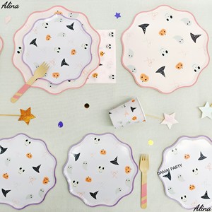 DAMAI Halloween – Vaisselle jetable tendance : Assiettes, gobelets, serviettes en papier personnalisées – Motifs fantômes, citrouilles et crânes mignons pour vos fêtes - Product Image 2