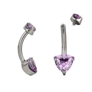 Anillo de ombligo de titanio ASTM F136 14G con diseño de corazón, pera o cuadrado, con circonitas pavé y rosca superior, joyería corporal para piercing. - Product Image 6