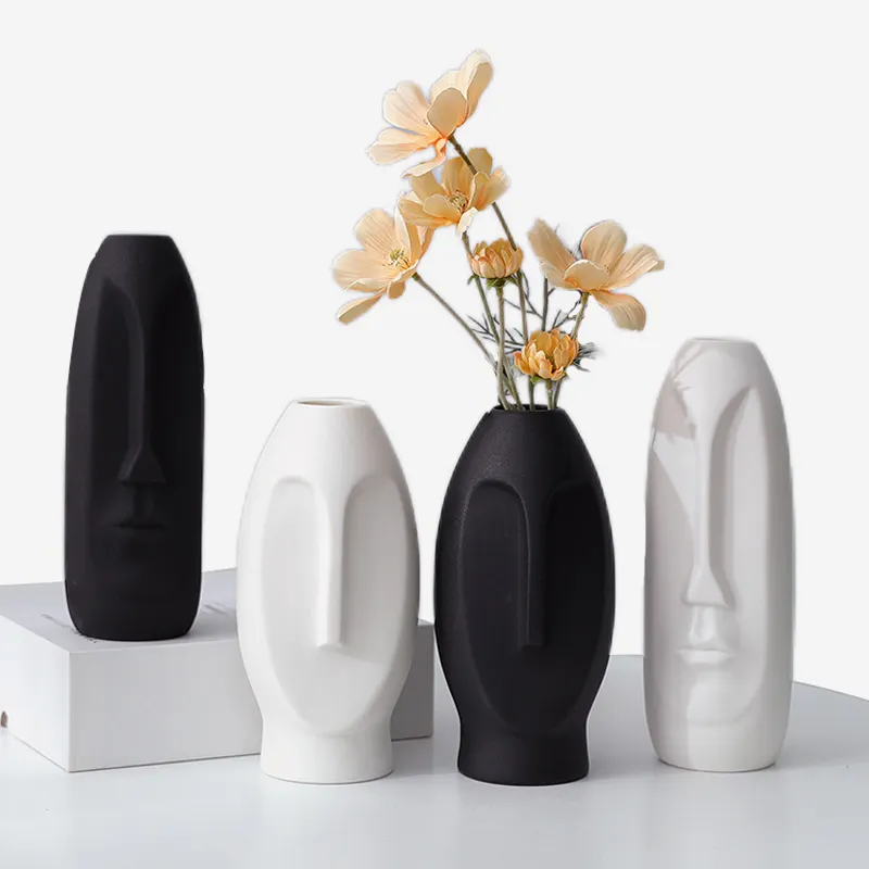 Redeco New Arrival Custom Human Face Vase Art Vase Deco White Black Gloden Retro Ceramic Body Vase For Hotel Home Office Decor