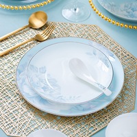 Set Peralatan Makan Keramik 60-Piece Gaya Nordik Modern Minimalis Set Peralatan Makan Bone China Desain Peony Persegi Panjang Hadiah Pernikahan