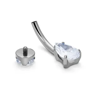 G23 ASTM F136 Titanium Teardrop Shape Zircon Inlay Belly Button Ring Navel Ring 14G Punk Style Body Piercing Jewelry