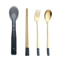 Ensemble de vaisselle de camping Kawaii en acier inoxydable 304 portable, baguettes de voyage pour enfants, fourchette et cuillère, ensemble de couverts avec étui