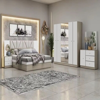 Nouveau Ensemble de meubles de chambre à coucher complets en mélamine de luxe moderne Tête de lit en cuir Lit double king size
