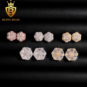Nouvelle Collection – Boucles <span class=keywords><strong>d</strong></span>'oreilles tendance à visser en <span class=keywords><strong>argent</strong></span> sterling 925 plaqué or blanc, serties de moissanite et de diamants, style hip-hop, 10 mm et 12 mm - Product Image 1
