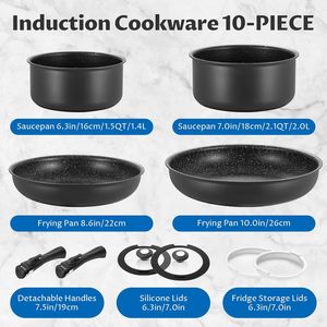 <b>Induction</b> Cookware Set 10 Pieces, Nonstick Pots and <b>Pans</b> Set With Detachable Handles - Product Image 2
