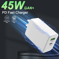 Chargeur GaN 45W avec prise AU, USB C PD, charge rapide, 2 ports USB A/C, adaptateur secteur mural avec indicateur LED pour téléphone, tablette, MacBook