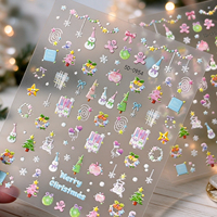 Autocollants pour ongles de Noël en relief 5D, bonhomme de neige mignon, homme en pain d'épices, arbre de Noël, autocollants adhésifs pour ongles, décorations de manucure d'hiver