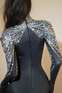 Novance Y4328 kadin parti eldiven ile giymek <span class=keywords><strong>Spandex</strong></span> Romper kadın tulum seksi dansçı gösterisi için 2024 Rhinestone tulum kadınlar
