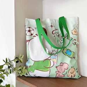 Sanli Sac d'école en toile de grande capacité pour étudiants et enseignants Sac de tweet à motif de dessin animé mignon avec bandoulière - Product Image 5