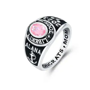 High Quality Personalized Class Ring Oval Birthstone High School Graduation Rings for Women