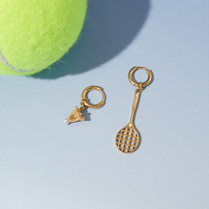 Drop Earrings Zinc Alloy Gold Tone <b>Badminton</b> Racket And Shuttlecock Design With Pearl And Zircon Accents - Product Image 4