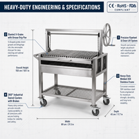 Grill à charbon en acier inoxydable robuste et moderne, personnalisable en gros, avec grille en V, dispositif de sécurité anti-flamme à levage par chaîne et allumage électronique