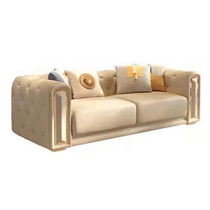 Modern living room, villa, fully buttoned sofa, high-end customization three seats Italian American style leather luxury leather