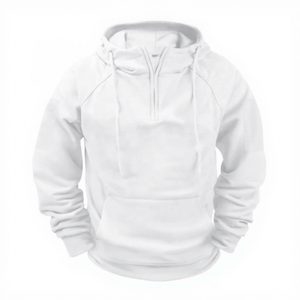 Sudadera con Capucha Blanca para Hombre, Cierre de Cremallera de un Cuarto, Corte Regular, Color Sólido, Bolsillo Frontal, Estilo Casual para Otoño, Felpa de Algodón 2027 - Product Image 1