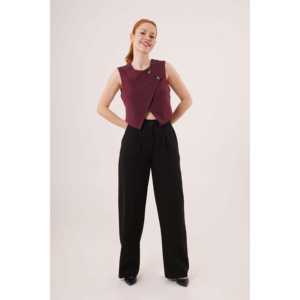 Chaleco Largo Retro Bordado para Mujer, Modelo Cruzado con Doble Botonadura, Color Borgoña, Ropa Exterior Esencial para Otoño e Invierno, Venta al por Mayor - Product Image 3