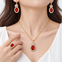 Ensemble de bijoux ovales en strass, collier, boucles d'oreilles, bague, couleur or, bijoux tendance pour femmes
