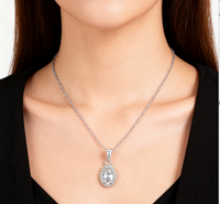 Collar de Lujo al por Mayor de Plata de Ley 925 con Zafiro Blanco de Corte Ovalado y Halo de Diamantes IJ Incrustados, Joyería de Regalo de Aniversario para Mujer