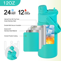 Bouteille isotherme sport personnalisée avec logo, 12 oz, double paroi, en acier inoxydable thermolaqué, avec paille et couvercle à ouverture rapide