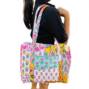 <b>Women's</b> Large Cotton Quilted Weekender <b>Duffle</b> <b>Bag</b> Boho Style Printed Lightweight Outdoor Travel Luggage for Vacation Holidays - Product Image 1