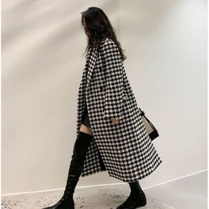 Qualité 2025 hiver S-2XL pardessus femmes blanc et noir long pied de poule manteau veste - Product Image 2
