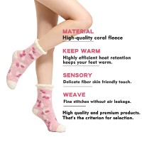 Chaussettes douillettes en polaire corail à imprimé floral pour femme, chaudes et confortables, idéales pour l'intérieur, le sommeil ou comme cadeau de Noël