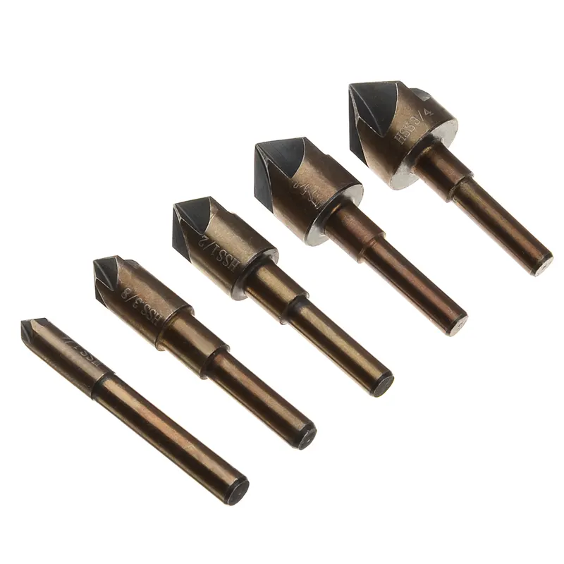 HSS Chamfer Cutter Drill Bit 82 Degree Countersink Drill Bit 5PCS 5 Flute Countersink Bits Woodworking Wood Cut Metal Chamfering