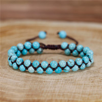 Pulseras de Macramé con Cuentas de Piedra Natural de 6mm, Doble Capa, Pulsera Trenzada con Cordón de Piedras Preciosas, Joyería Hecha a Mano para Mujer y Unisex, Venta al Por Mayor