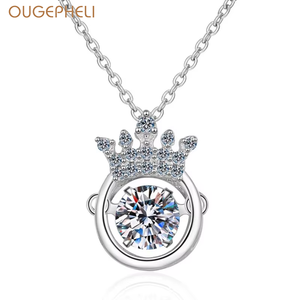 Collana con Croce in Moissanite OUGEPHELI, Argento Sterling 925 Placcato, Cuore Dinamico Pulsante - Product Image 1