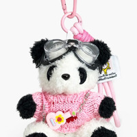 Porte-clés en peluche panda unique, accessoire de guitare, pendentif de sac panda en pull noir créatif, jouet en peluche de luxe, porte-clés lunettes